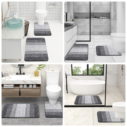 OLANLY Bathroom Rug Set 2 Piece, Soft Absorbent Microfiber Bath Mats and U-Shaped Contour Toilet Rug, Non-Slip, Machine Wash Dry, Plush Shaggy Bath Mats for Bathroom (24"x16"+24"x20", Grey)