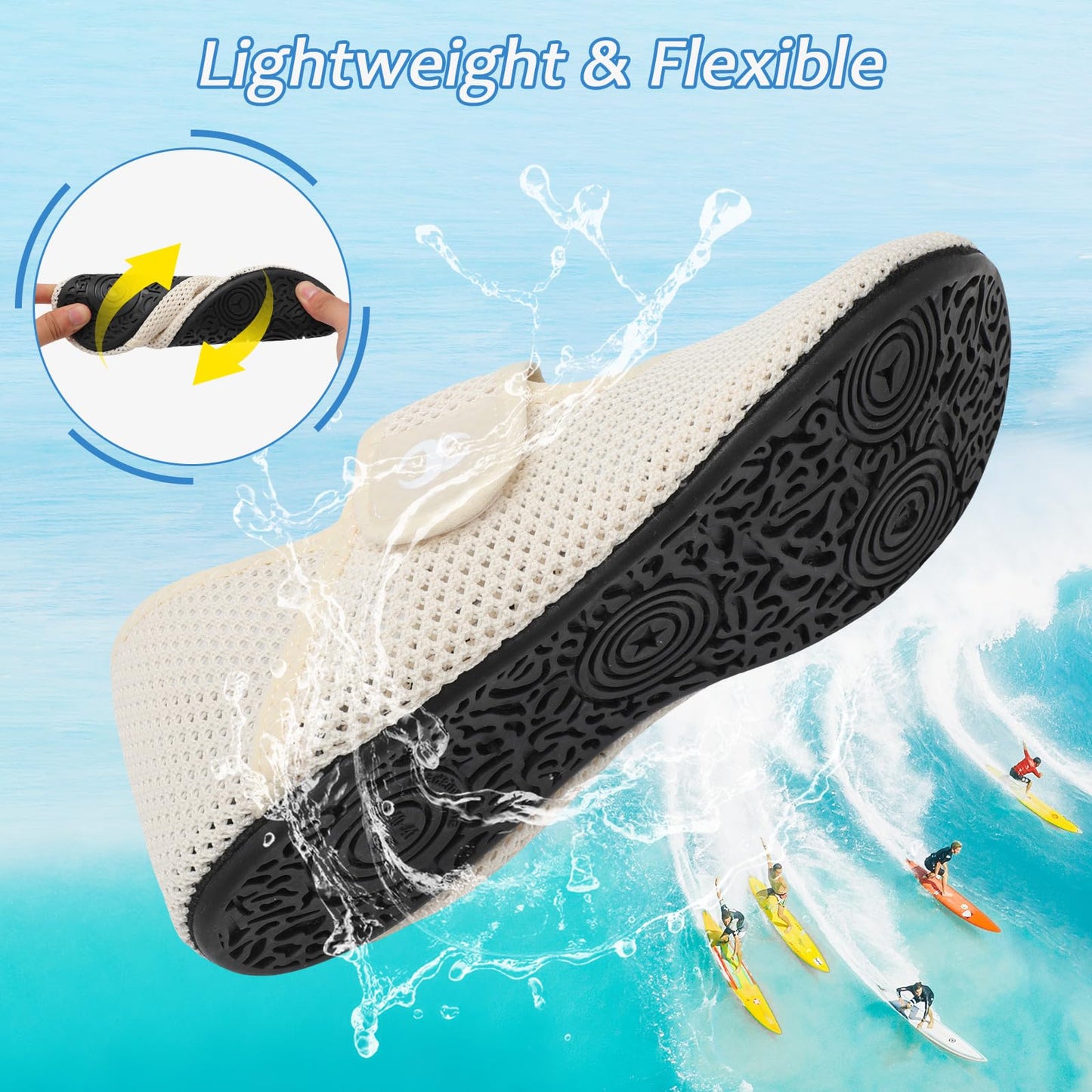 Scurtain Women's Summer Sandals White Shower Shoes Beach Swim Water Shoes Pool Swimming Aqua Shoes Wide Width Barefoot Sandals Rubber Slip On Slids Size 6.5-7.5
