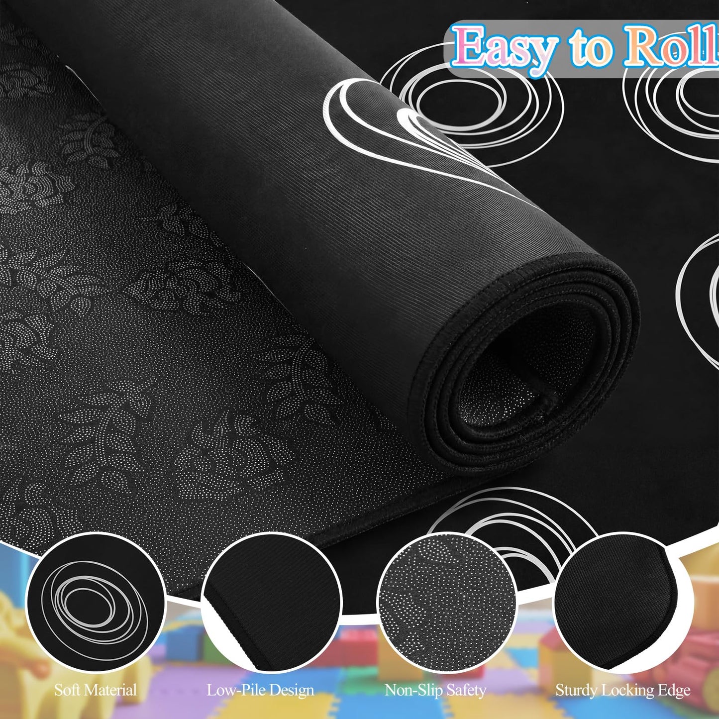 Drydiet Classroom Rug Elementary Educational Daycare Rug 11.8 x 6.6ft Black White Circles Abstract Rectangle Large Preschool Carpet for Classroom Playmat for Kids Toddler Nursery School Early Learning