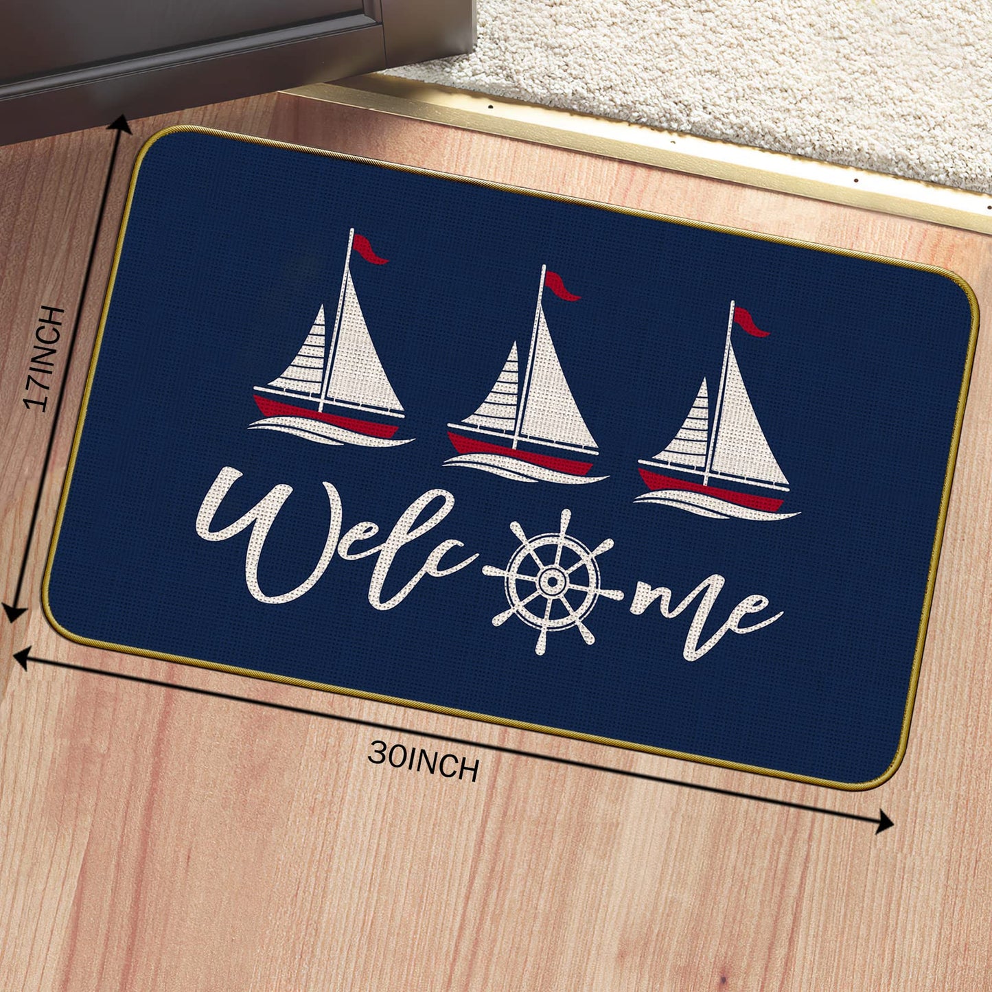 Mingnei Nautical Door Mat, Boat Rug for Floor, Welcome Boat Sailboat Doormat, Nautical Outdoor Floor Mats for Entryway 30 x 17