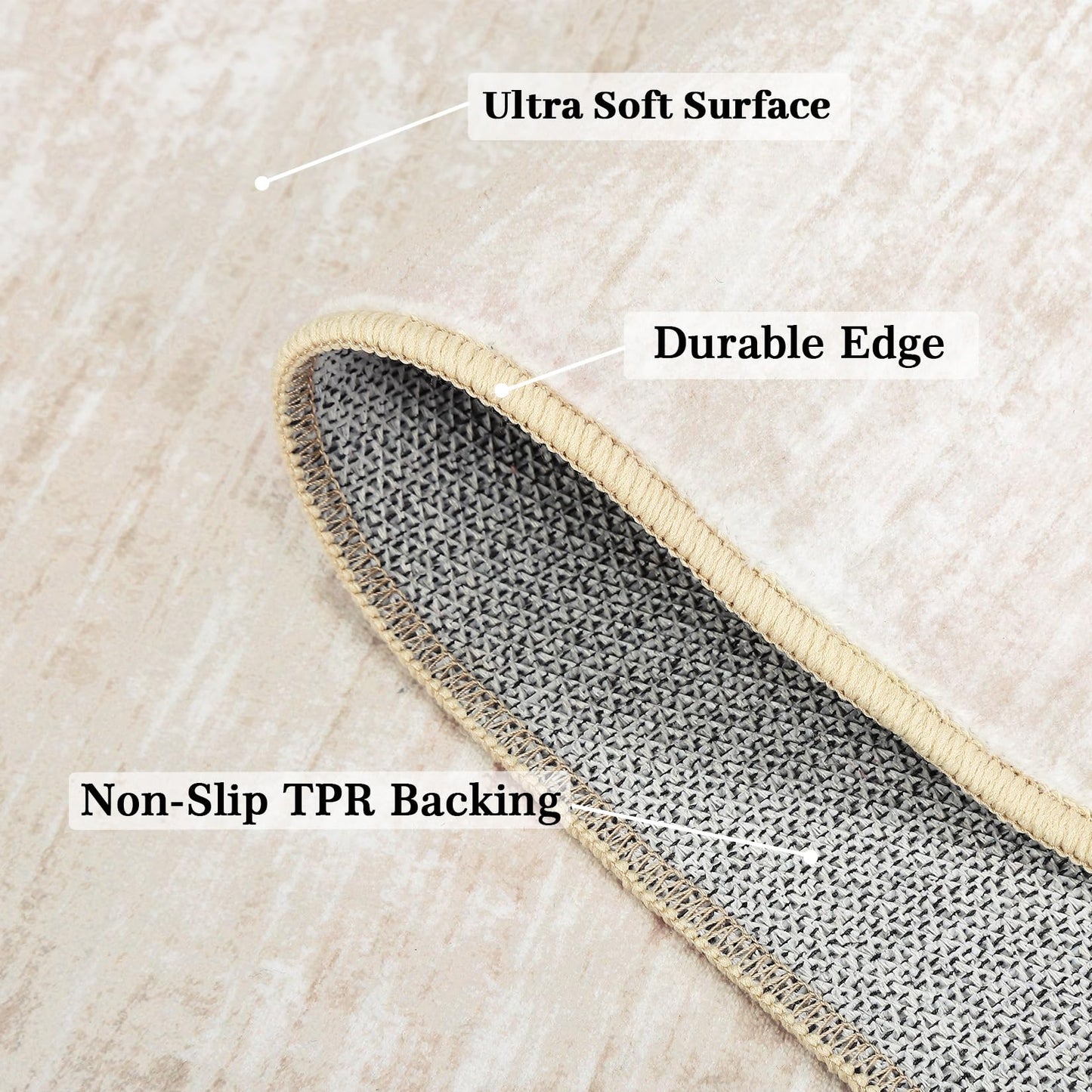 RUGSREAL 2x6 Runner Rug Washable Kitchen Runner Rug Modern Abstract Runner Mat for Hallway Contemporary Solid Rug Non-Slip Foldable Aesthetic Accent Floor Carpet for Living Room Bedroom, Beige