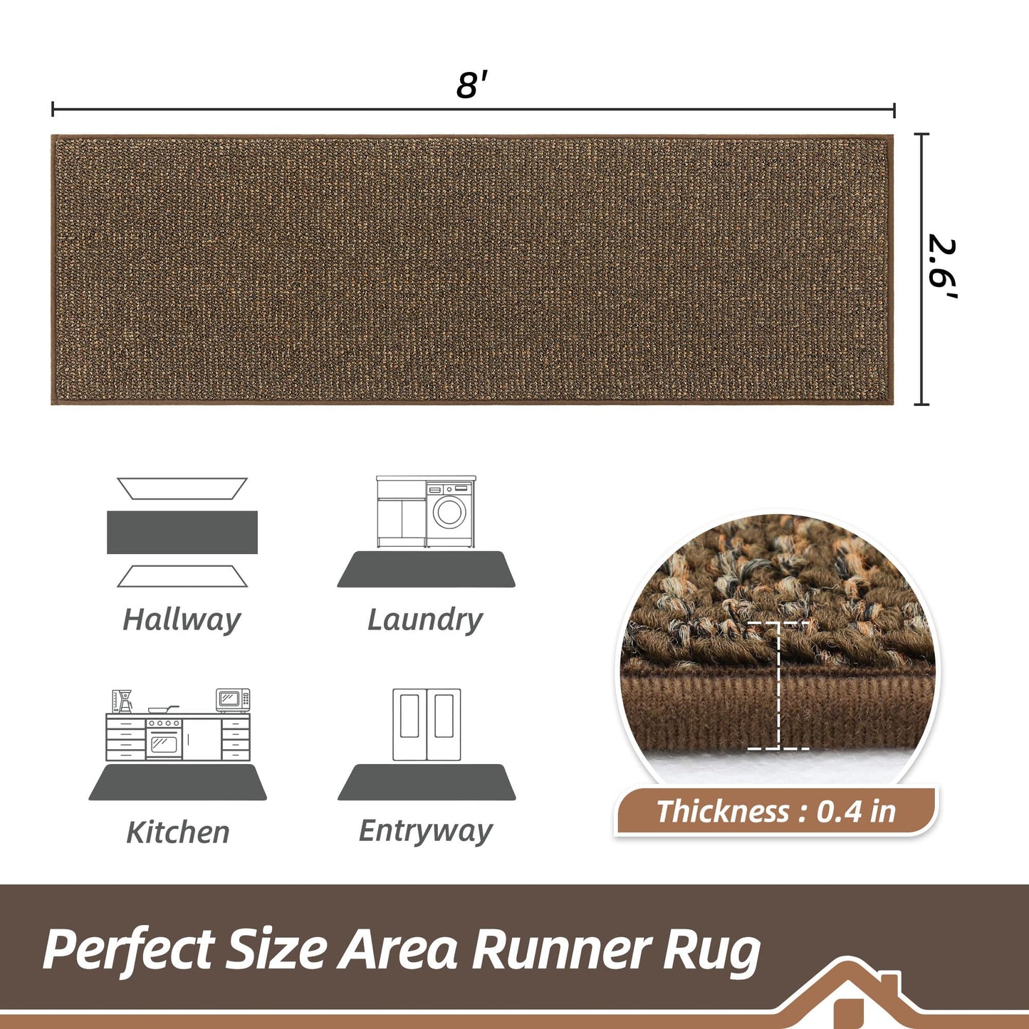 BEQHAUSE Hallway Runner Rugs 2.6x8, Hallway Rug Non-Slip Washable(Rolled-Up NO Creases), Runner Rug Absorbent Stain Resistant Hall Rug Carpet Runner, Entryway Rugs Floor Mat Laundry Room Rugs, Brown