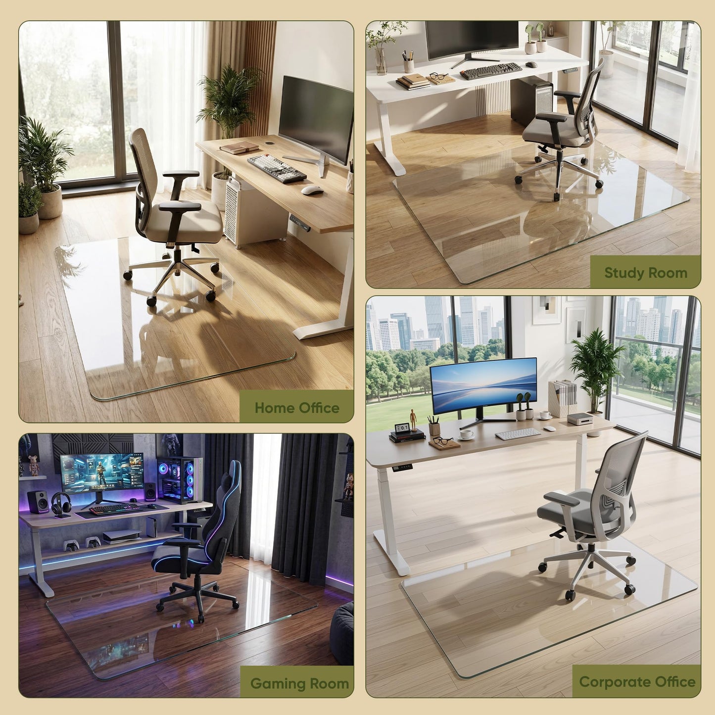 Furnbar Tempered Glass Chair Mat for Hardwood Floor, 36" x 48" Heavy Duty Glass Office Chair Mat, for Low Pile Carpet, 0.2" Thick with 4 Non-Slip Pads, Smooth Rolling for Home & Office