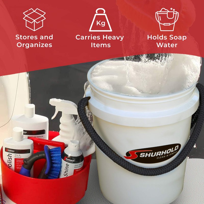 Shurhold World’s Best Rope Handle Bucket - Tough Molded Plastic with Leak-Free Design, Even Weight Distribution & Built for Heavy-Duty Use - 5g - White
