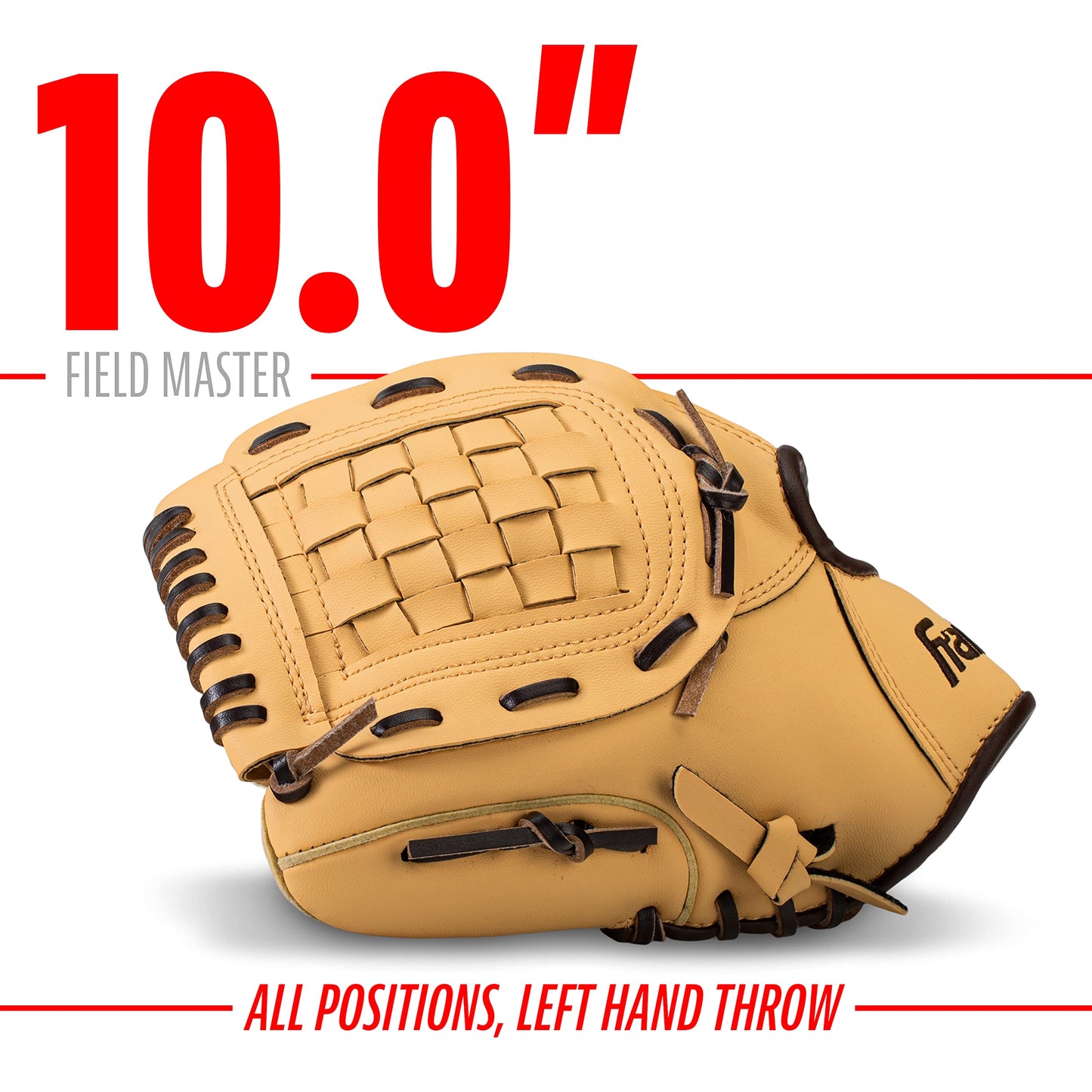Franklin Sports Field Master Baseball and Softball Gloves for Adults, Youth, and Kids - Durable and Soft Synthetic Leather - Adjustable Fit - Left Hand Throw - 10" in. Infield - Camel Brown