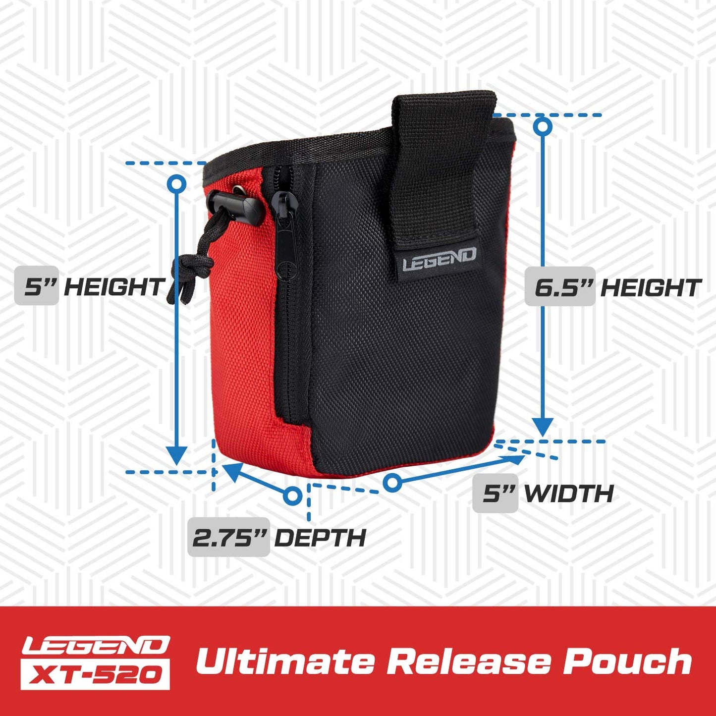 LEGEND XT520 Quick Release Pouch & Finger Tab Bag - Interior Divider for Better Organization & Storage of Release Aids - Attaches to Standard 2" Belt - Quick Drawstring Closure (Red)