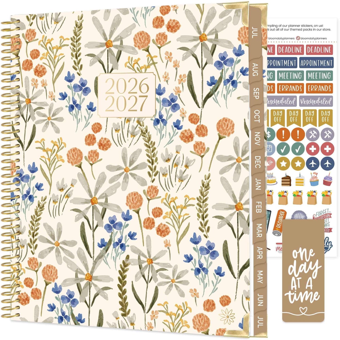 bloom daily planners HARDCOVER Planner 2026-2027 (8.5" x 11") Academic Year (July 2026 - July 2027) - 13 Months Task Goal Planner for Women - Monthly & Weekly Agenda Book - Whimsical Wildflowers