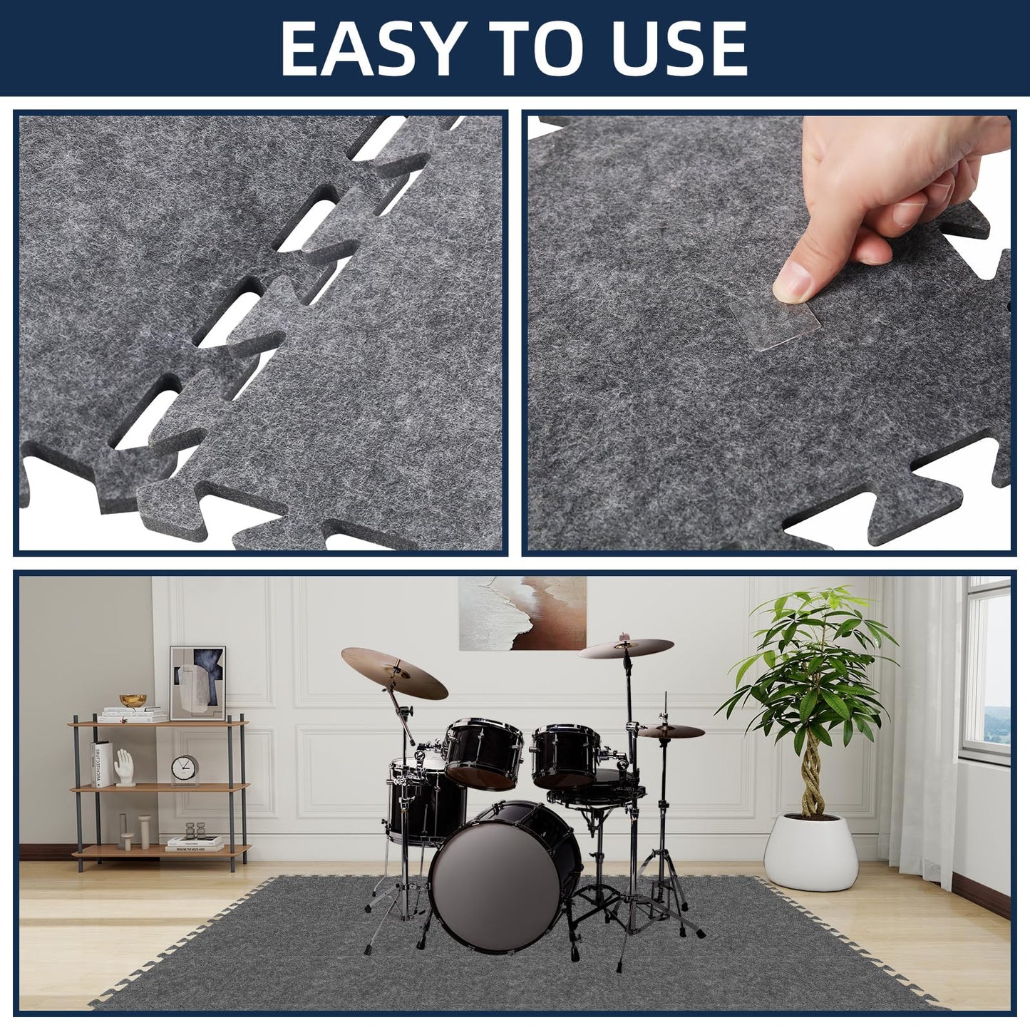 20 Pieces Sound Absorbing Interlocking Floor Mats, 15.7 x 11.8 x 0.4 inches High Density Felt Soundproof Pads Non-Slip Anti Vibration Puzzle Acoustic Blankets Piano Carpet Drum Rug, Gray