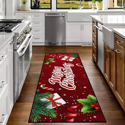 Christmas Xmas Decorative Area Rug, Non-Slip Indoor Throw Washable Rug, 79" X 39"