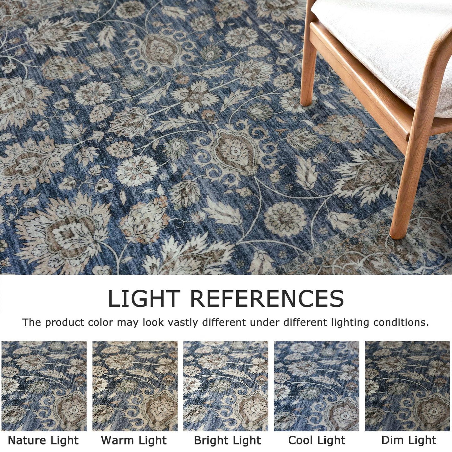 KOZYFLY Runners for Hallways 2x6 Blue Washable Runner Rug Non-Slip Soft Kitchen Runner Rugs, Printed Floral Traditional Carpet Runner for Entryway Bathroom Laundry Bedroom Foyer