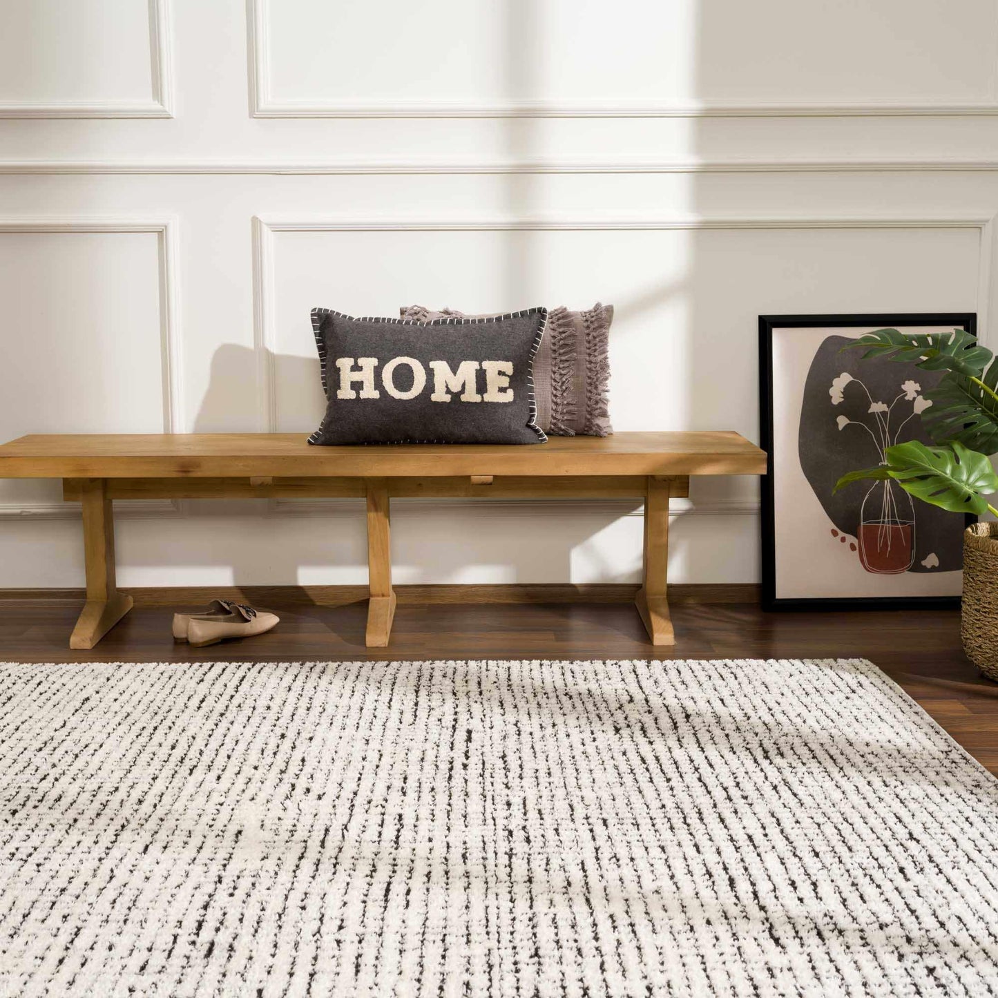 BoutiqueRugs Ivory Grid Contemporary Plush 5x7 Area Rug Black Checkered Mosaic Keita Living Room Bedroom Dining Room Home Office Apartment 5'3" x 7' Stain Resistant Non-Shedding Pet Friendly