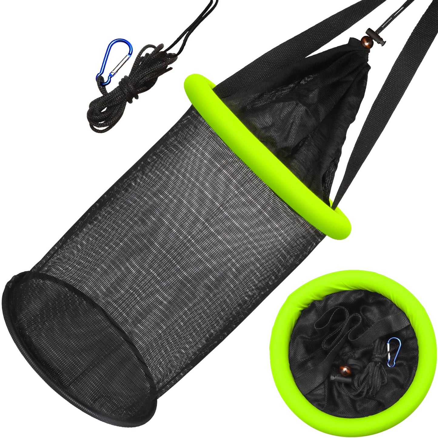 Dovesun 5 Gallons Floating Fishing Basket, Collapsible Fishing Net Portable Nylon-mesh | Coated Nylon Net Bait Storage Cage for Keeping Crayfish Minnows Leaches and Other Live Baits