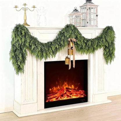 6FT Real Touch Cedar Garland for Fireplace - Artificial Christmas Garlands Realistic Faux Greenery Fake Pine Needles Garland for Holiday,Table, Window,Mantel,Stairs, Home,Indoor Outdoor Decor (1PCS)