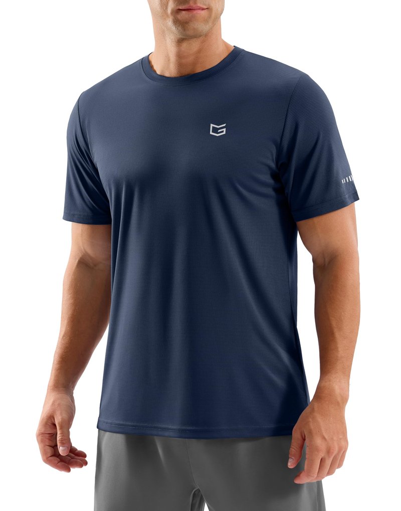 Men's Workout Breathable T-Shirts Dry Fit UPF 50+ Sun Shirts Quick Dry Cooling Tee for Athletic, Running, Hiking (Indigo Navy, 2XL)