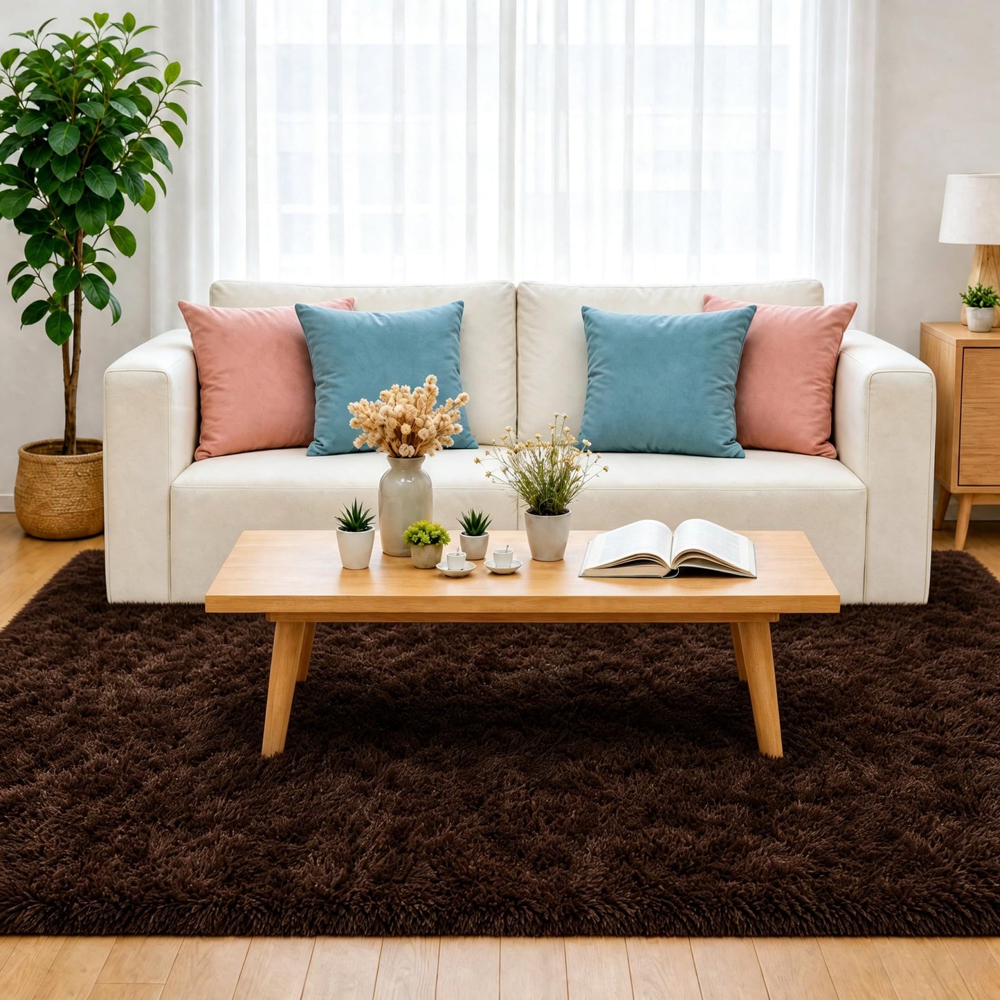 LOCHAS Ultra Soft Indoor Modern Area Rugs Fluffy Living Room Carpets for Children Bedroom Home Decor Nursery Rug 4x6 Feet, Brown