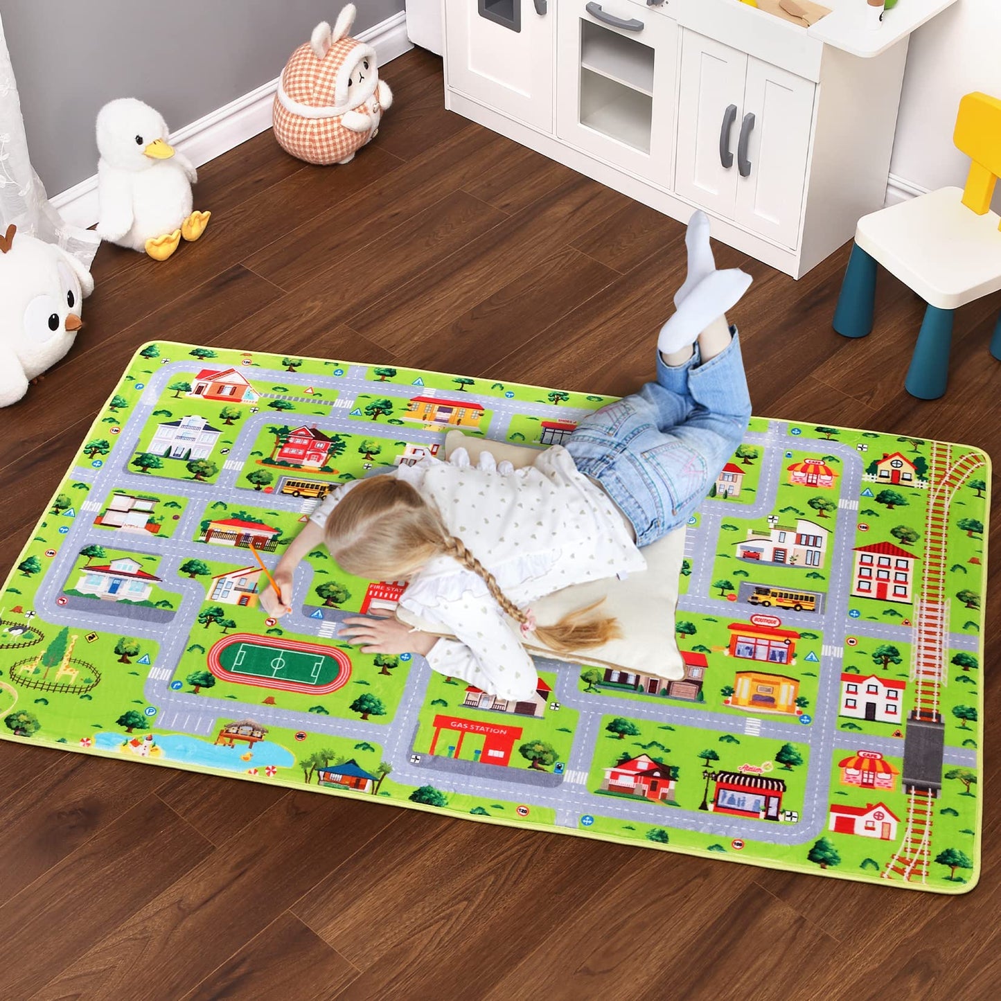 GarveeHome Kids Carpet 3x5 City Play Mat Road Cars Nursery Rug Ultra Soft Learning Play Game Area Rug Children's Educational Rug Non-Slip Traffic Classroom Rugs for Toddler Bedroom Playroom, Gray