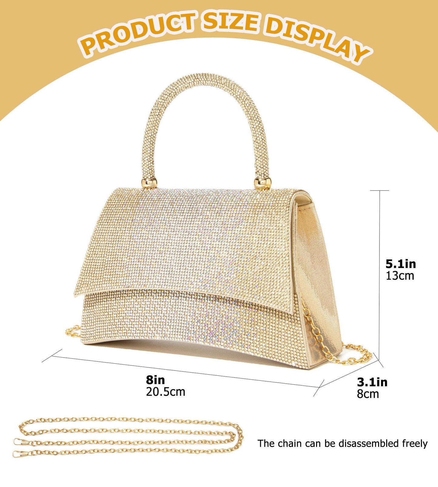 Sweetovo Rhinestones Clutch Purse for Women Sparkly Shoulder Bag and Handbags for Wedding Party Evening Crossbody Bag (B-Gold)