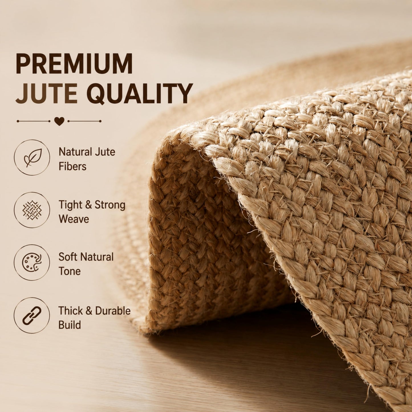 Jute Braided Area Rug, Natural - 4 Feet Round, Boho Neutral Rattan Circle Hand Woven Rugs for Living Room, Bedroom, Nursery, Kitchen, Indoor Use | Farmhouse Rustic Patio Floor Mat for Home Décor