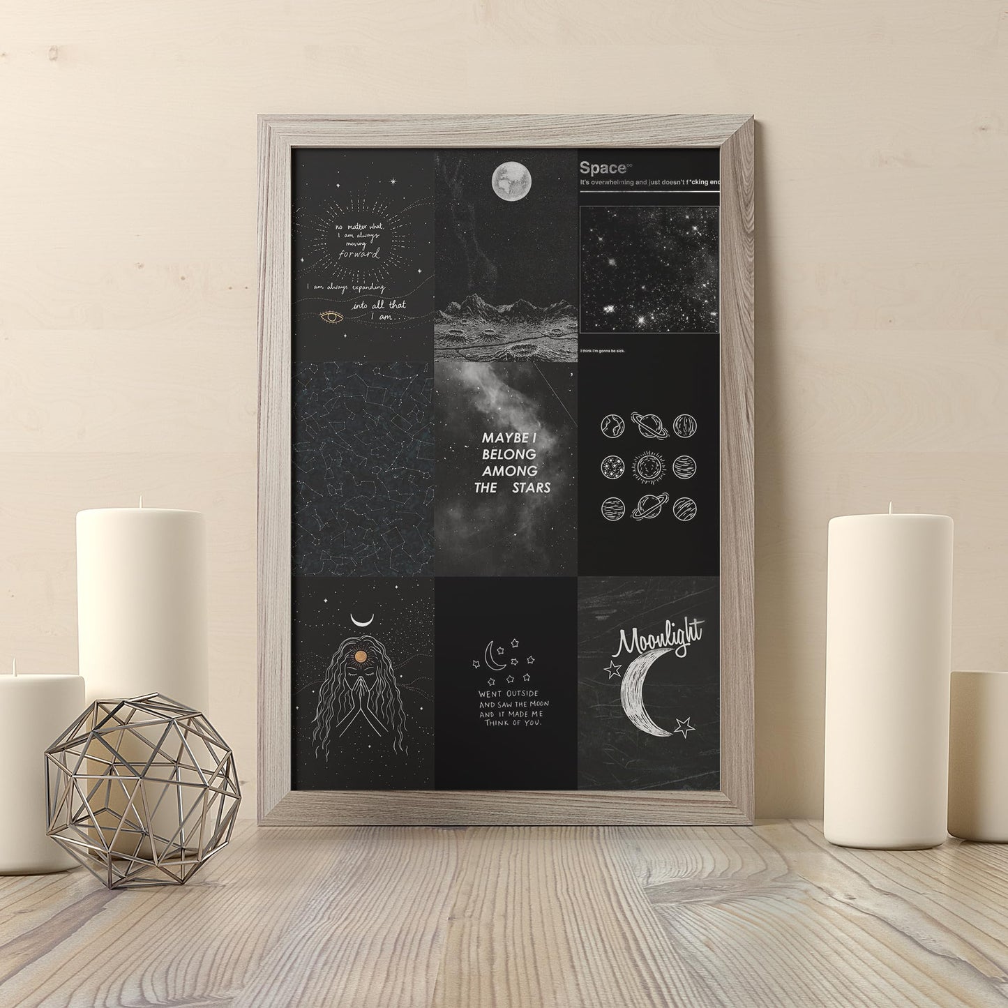 wall67 Astronomy Wall Collage Kit Aesthetic Pictures, Moon Stars Photo Collage Kit Dorm Room Decor for Teen Boy Girl, Moonlight Aesthetic Room Decor Photo Collection for Bedroom (50pcs 4x6 inch)