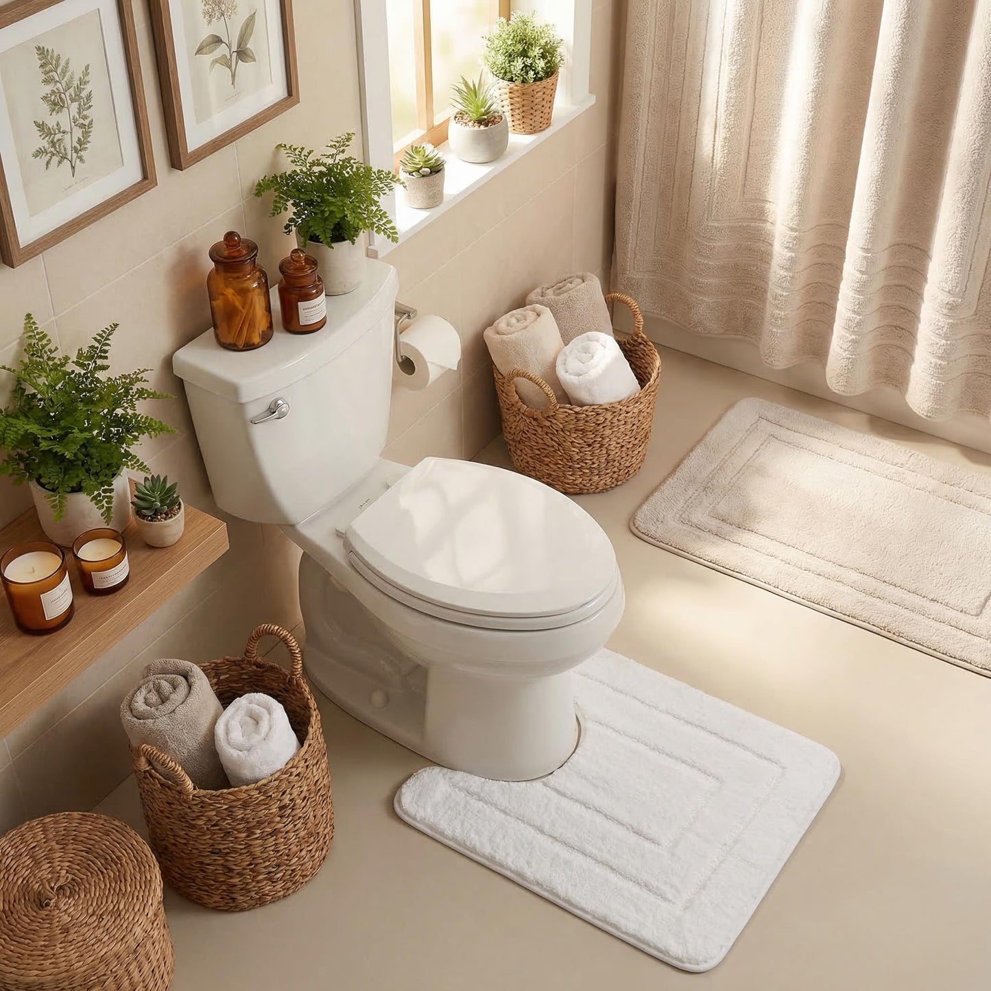 GRANNY SAYS Bathroom Toilet Rugs U Shaped, Bath Mats for Bath, Bathroom Rugs Non Slip Washable, Absorbent Microfiber Toilet Mat, Soft Plush Shaggy Bath Carpet, 20" x 24", White