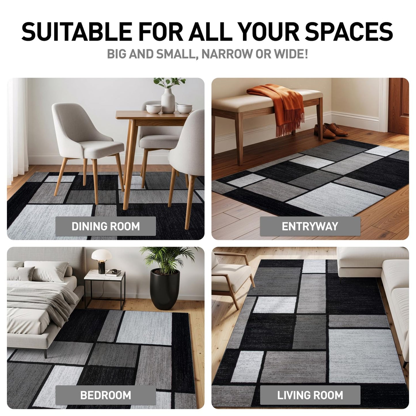 Rugshop Contemporary Modern Boxes for Home Office,Living Room,Bedroom,Kitchen Non Shedding Area Rug 3'3" x 5'3" Gray