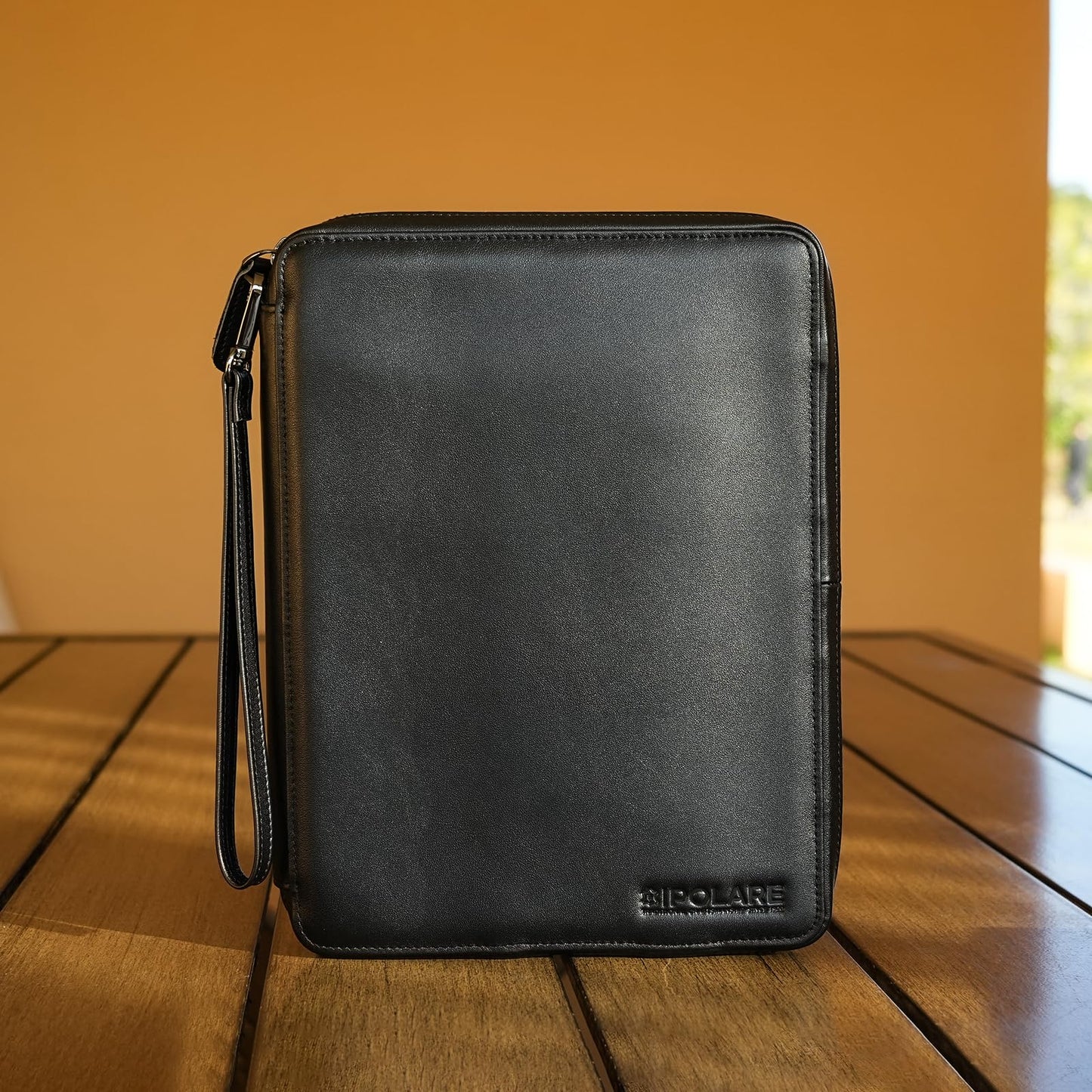 Polare Napa Leather Travel Cable Organizer Case Electronics Accessories Carry Bag with YKK Zippers Tech Storage Bag for Cables, Power Bank, USB, SD Card, Travel Essentials(Black)