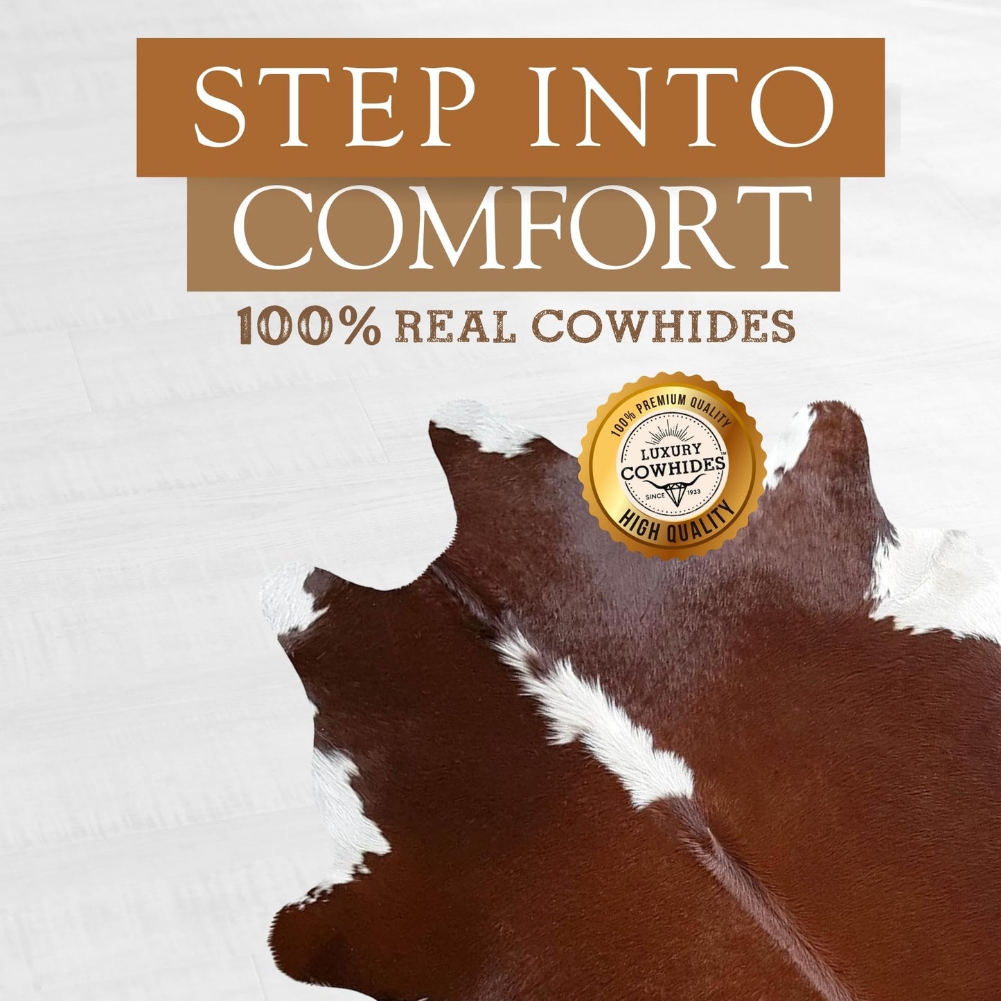 Sunshine Cowhides 100% Genuine Hereford Red Brown and White Cowhide Rug - Modern Style Animal Skin Rug & Floor Carpet for Living Room, Bedroom, Kitchen & More - Extra Large (6x7-8 Ft.)