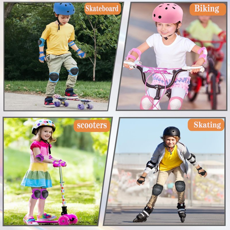 Kids/Youth Knee Pads and Elbow Pads Set for Kids 3-14 Years Boys Girls Protective Gear Set Adjustable Knee Pads, Elbow Pads, Wrist Guards Skateboard Skating Skiing Cycling Biking Running Scooter