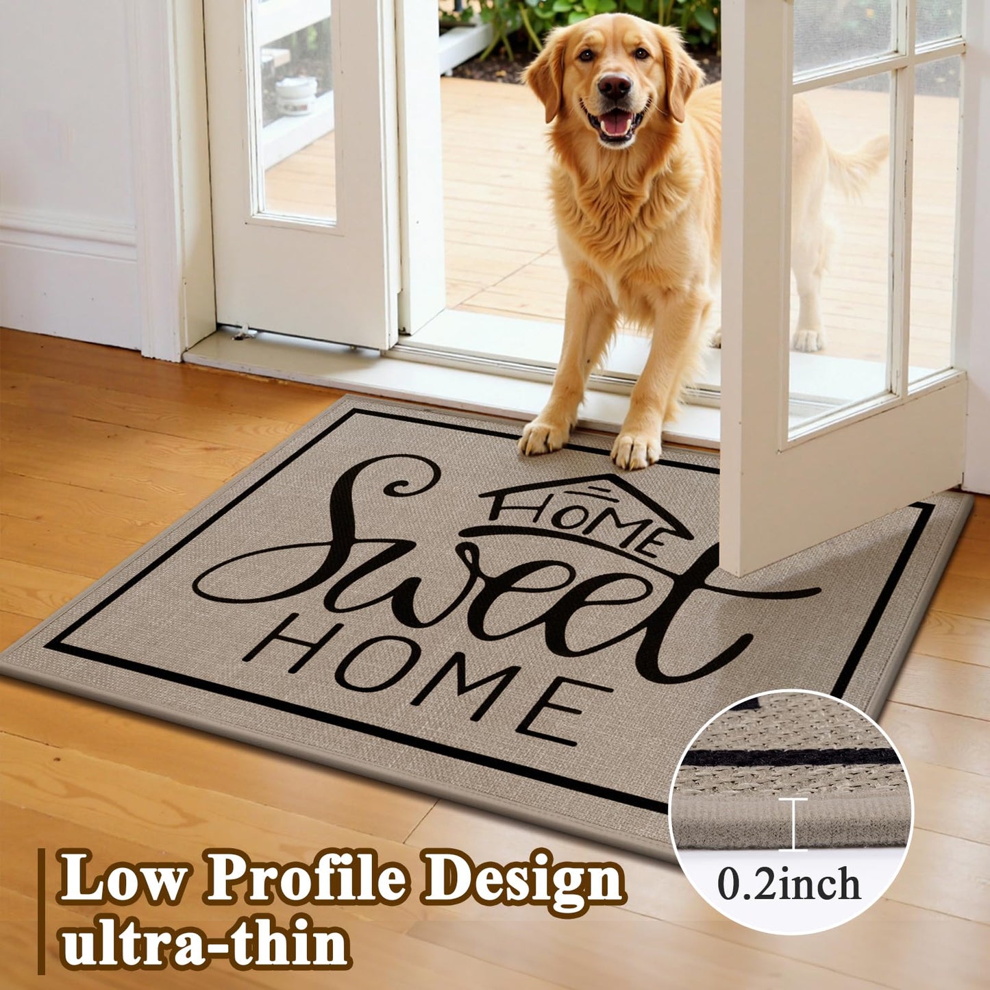 Vaukki Indoor Door Mat 24"x36", Ultra Thin Doormat Indoor Entrance, Non Slip Rubber Backed Inside Welcome Mat for Front Door, Low-Profile Washable Dirt Trapper Entry Floor Mat for Entryway, Sweet Home