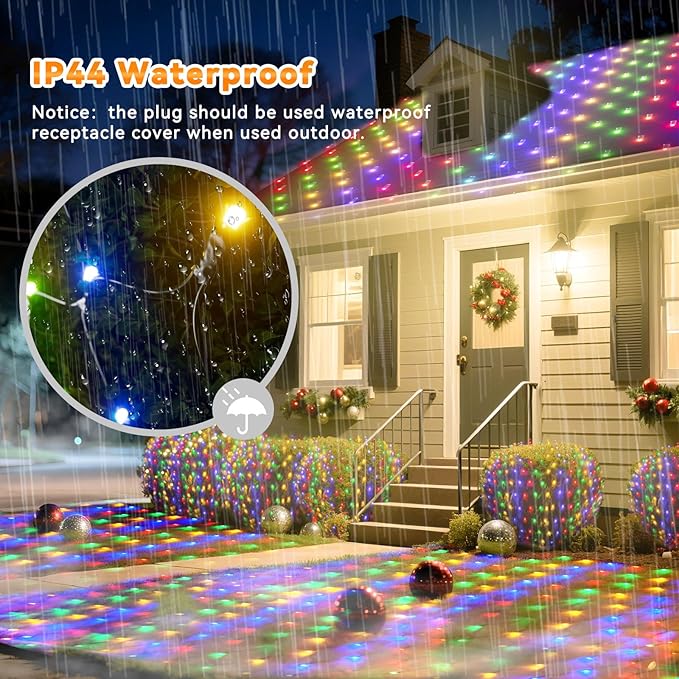 LitHome 14.8FT x 5FT Led Christmas Net Lights Outdoor, 300 LED Multicolor Christmas Net Lights for Bushes Connectable, 8 Modes Colorful Giant Mesh Light Green Wire for Yard, Garden, Party, Tree Decor