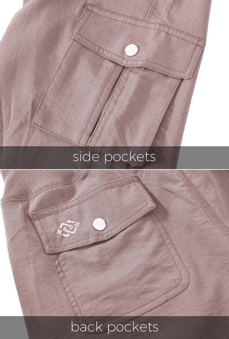 MoFiz Women's Hiking Cargo Shorts Quick Dry Lightweight Athletic Capri Pants for Camping Jogger with Pockets Pink