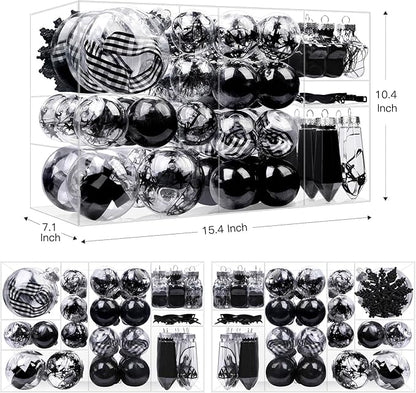 SHareconn 86PCS Christmas Tree Decorations Ornaments Ball Set, Non Breakable Plastic Clear Baubles for Xmas Tree Decor Holiday Wedding Party, Black