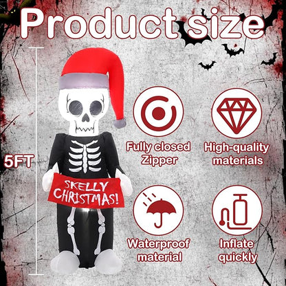 5FT Gray Old Man Pull Banner Inflatable Decoration, Yard Decoration with LED Lights, Outdoor Inflatable Decoration for White Christmas, Halloween, Outdoor Lawn, Garden, Party