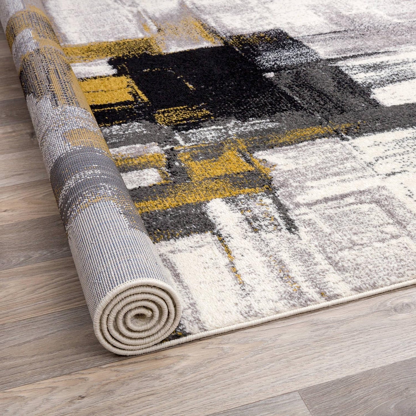 Rugshop Gold Modern Abstract Oval Area Rug — Non-Shedding for Dining Room, Living Room and Bedroom 5' x 7' Oval