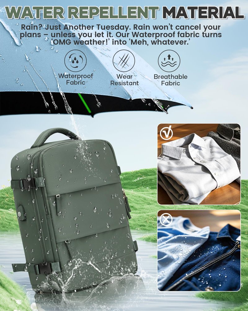 Vacuum Backpack Travel Compression Bags with Air Pump for Carry On Luggage Seal Backpack for Men Waterproof 18x14x8 inches Personal Item Travel Bag with Vacuum Compression for Women - Green