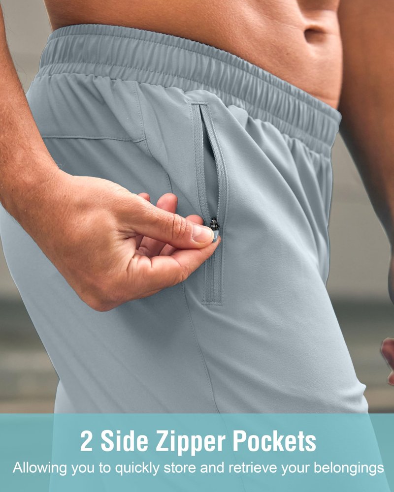 G Gradual Men's Athletic Running Shorts with Zipper Pockets Quick Dry 7"/ 5"/ 9" Workout Gym Shorts for Basketball Hiking(Light Grey,7L)