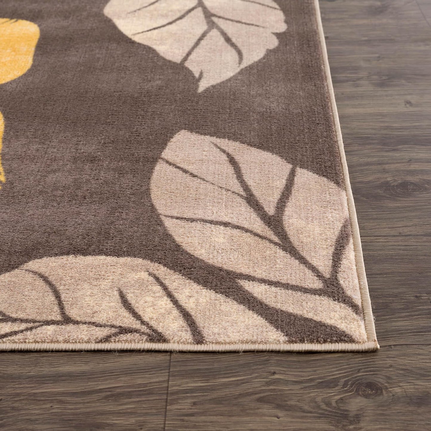 CAMILSON Solana Modern Floral 5x7 Area Rugs Non-Skid (Non-Slip) Rubber Backing Yellow - Brown Flowers Indoor Rug (5 x 7, Yellow Brown)