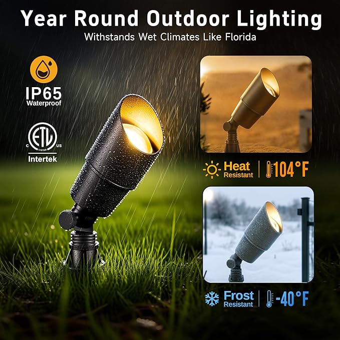 Gardenreet Solid Brass Spot Lights - Low Voltage Landscape Spotlight Outdoor, 12V LED Uplights Wired Waterproof, Electric Bronze for Patio Wall with 5000K Daylight MR16 Bulb (6 Pack)