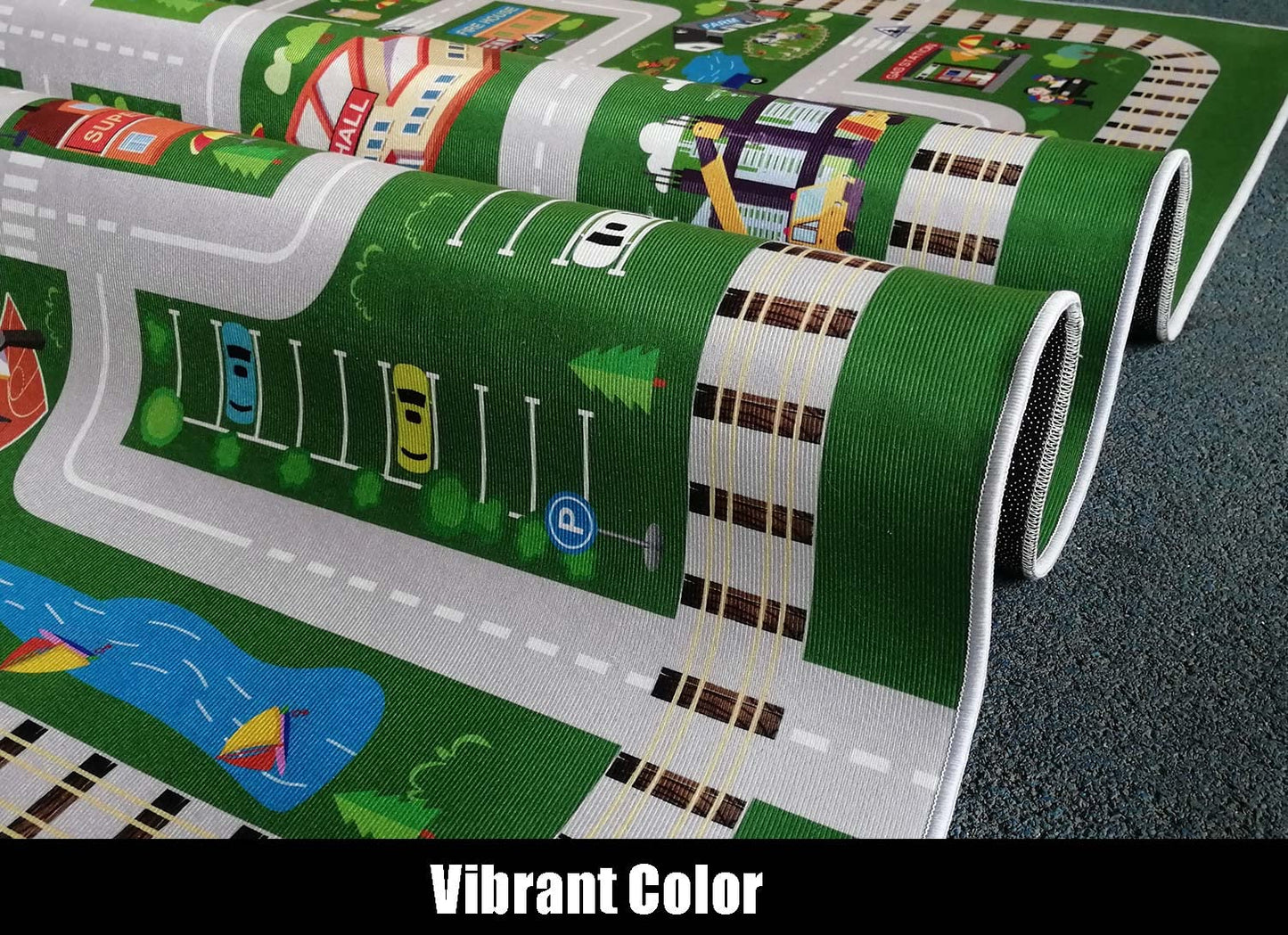 Kids Playroom Car Rug Play Mat - City Life Road for Cars, Fun City Map for Track Toys, Carpet for Bedroom Boys (6'7"x4'7")