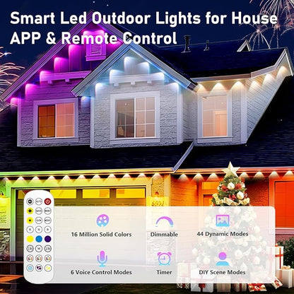 50FT Christmas Permanent Outdoor Lights,RGB+IC Eaves Lights with App & Remote Control,DIY Multi-Color Scene Modes,IP67 Waterproof,Outdoor Strings for House,Holiday Decorations for Christmas