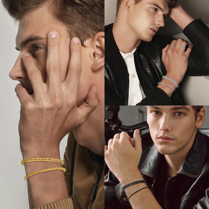 XIANNVXI 6 Pcs Silver Bracelets for Men Women Stainless Steel Bracelet Cuban Chain Metal Link Rope Bracelet Set 7.5 Inches