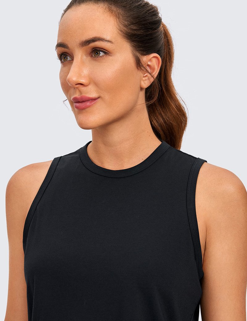 CRZ YOGA Pima Cotton High Neck Cropped Tank Tops for Women Soft Crop Workout Athletic Yoga Basic Sleeveless Shirts Black X-Small