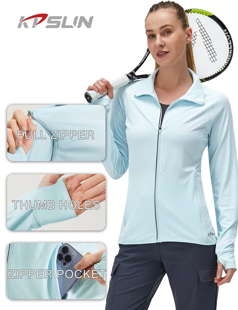 Women's UPF 50+ UV Sun Protection Clothing Long Sleeve Athletic Hiking Shirts Lightweight SPF Zip Up Outdoor Jacket (Blue,S)