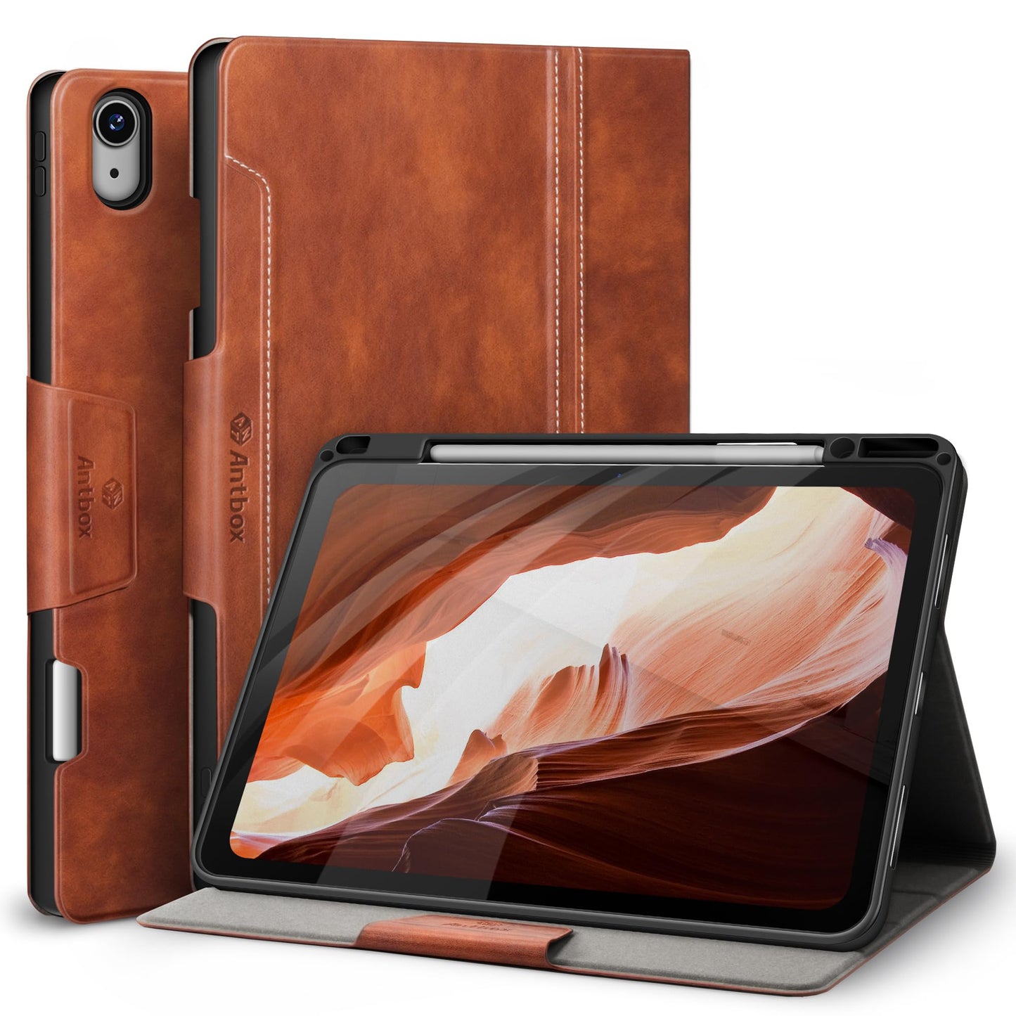 Antbox for iPad Air 13 Inch Case 2026 M4 /2025 M3 /2024 M2, Built-in Pencil Holder, Fully Supports Pencil Pro and Pencil (USB-C), Auto Sleep/Wake Function PU Leather iPad Air 13'' Cover (Brown)