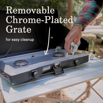 Coleman Triton 2-Burner Propane Stove, Portable Camping Cooktop with 2 Adjustable Burners & Wind Guards, 22,000 BTUs of Power for Camping, Tailgating, Grilling, BBQ, & More