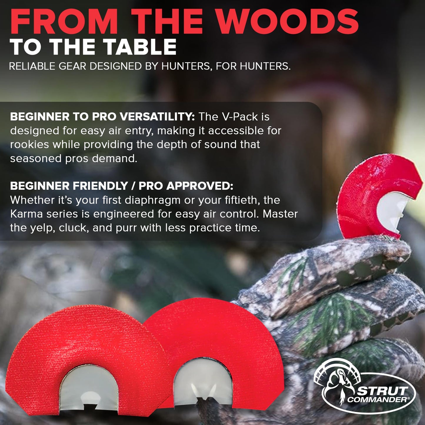 Strut Commander Turkey Mouth Call | Must Have Hunting Accessory | Turkey Hunting Reed Realistic Sound Mouth Call, V-Pack Call