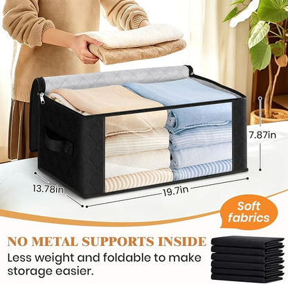 Fab totes 35L Closet Organizers and Storage, Foldable Under Bed Storage Containers, Storage bags for Organizing Bedroom, Closet, Clothing,Organization with Handle (8 Pack,Black)