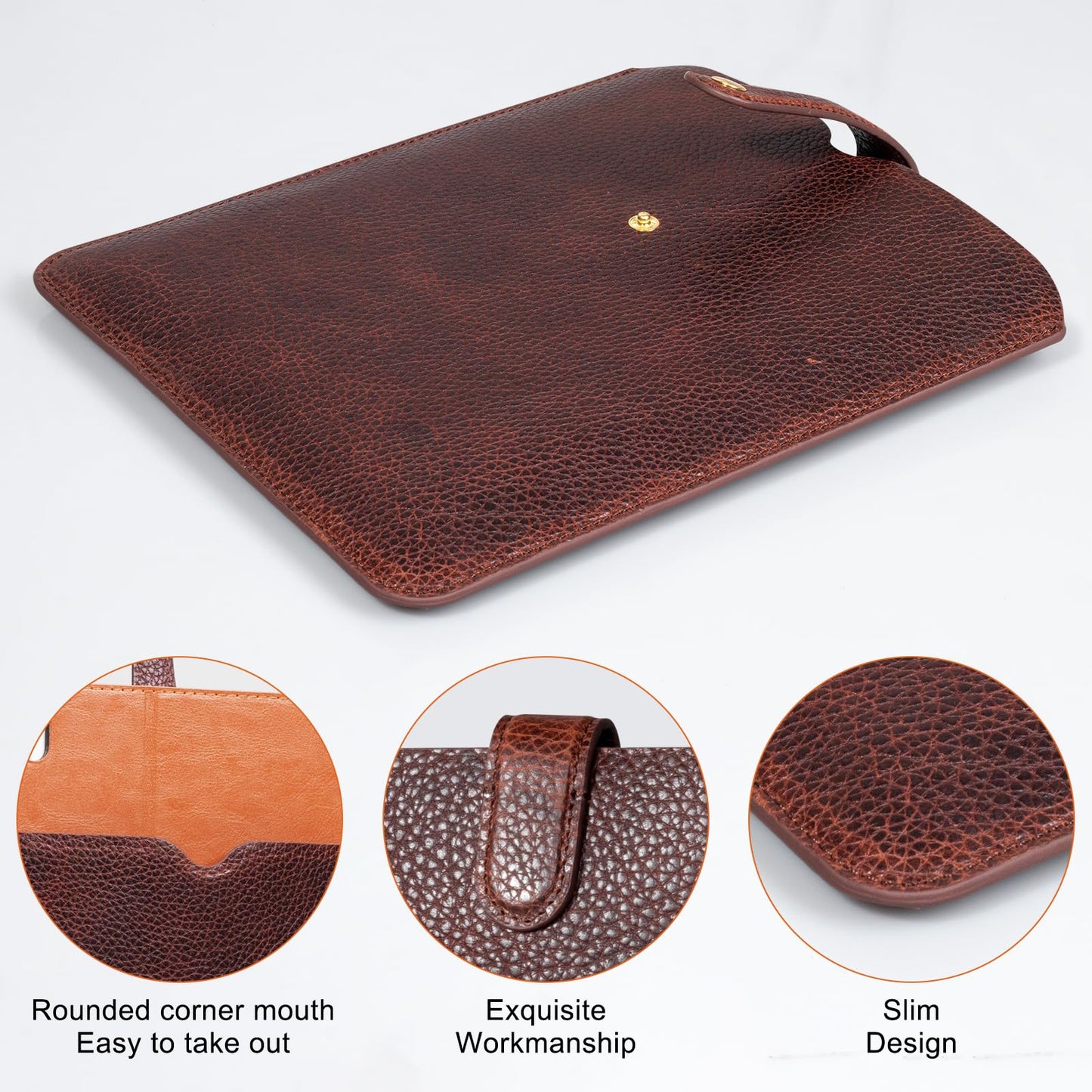 Thryxop Genuine Leather Tablet Sleeve for iPad Pro 11‘’/Air 10.9‘’/Magic Keyboard & Galaxy Tab S9/S9 FE | Slim Protective Case with Microfiber Lining (Fits Devices up to 11") - Dark Brown