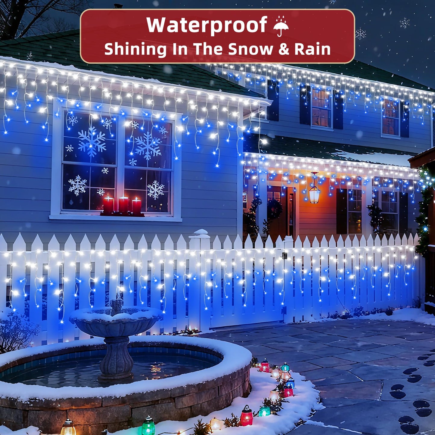 810 LED Christmas Lights Outdoor 82FT with 180 Drops, Christmas Decorations Hanging Lights 12 Modes, Dimmable Outsite Fairy String Lights for Wedding Party Holiday Winter Wonderland Decor Blue & White