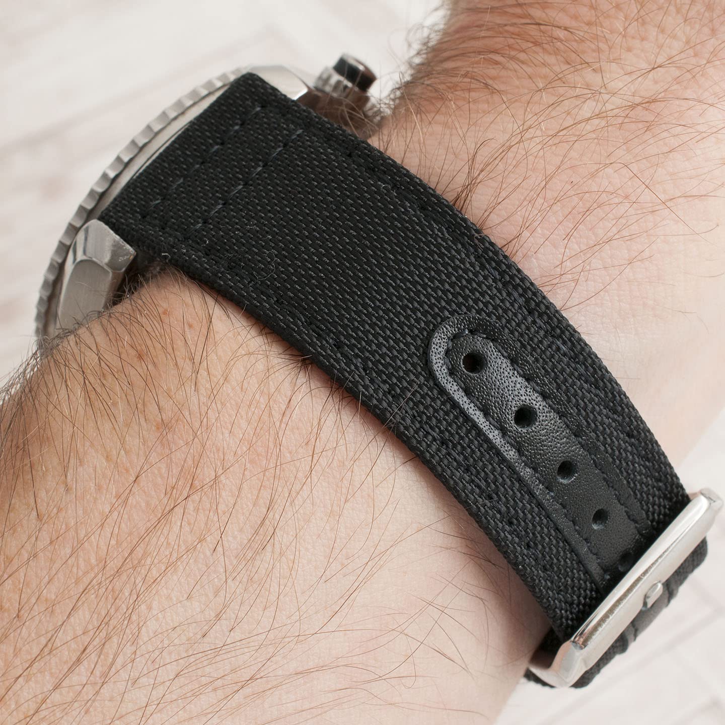StrapHabit Quick Release Watch Band Replacement Sailcloth Watch Strap - 20mm 22mm Nylon & Leather Watch Strap (Black, 19mm)